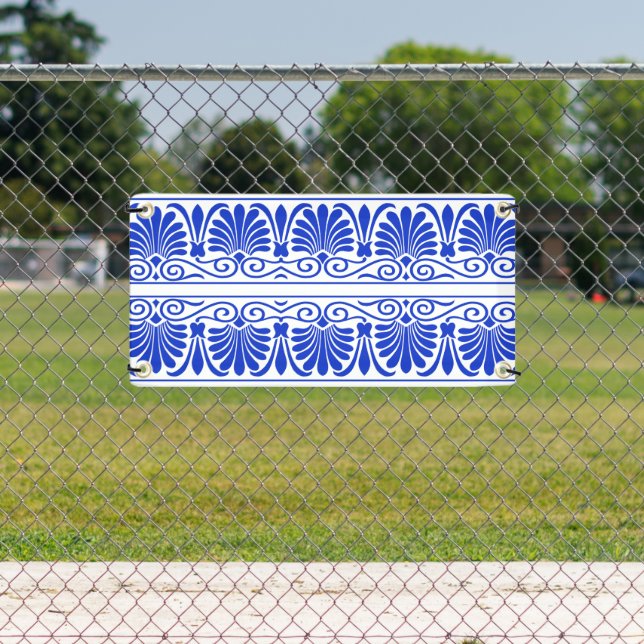 Greek Mediterranean Arabesque Pattern Blue Banner (Insitu)