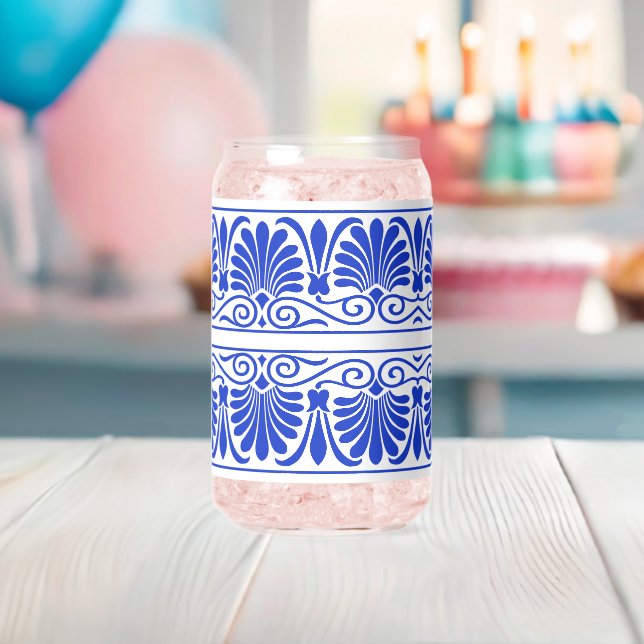 Greek Mediterranean Arabesque Pattern Blue Can Glass (Insitu (Baby Shower))