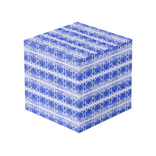 Greek Mediterranean Arabesque Pattern Blue Cube