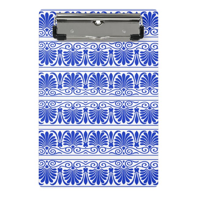 Greek Mediterranean Arabesque Pattern Blue Mini Clipboard (Front)