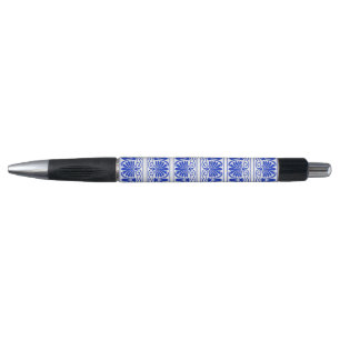 Greek Mediterranean Arabesque Pattern Blue Pen