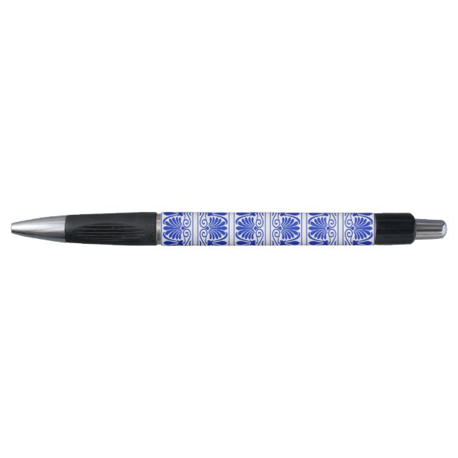 Greek Mediterranean Arabesque Pattern Blue Pen (Front)
