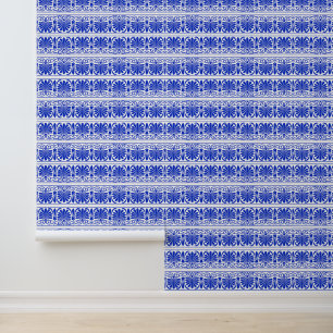 Greek Mediterranean Arabesque Pattern Blue Wallpaper