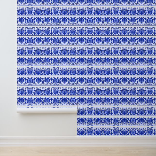 Greek Mediterranean Arabesque Pattern Blue Wallpaper (Application)