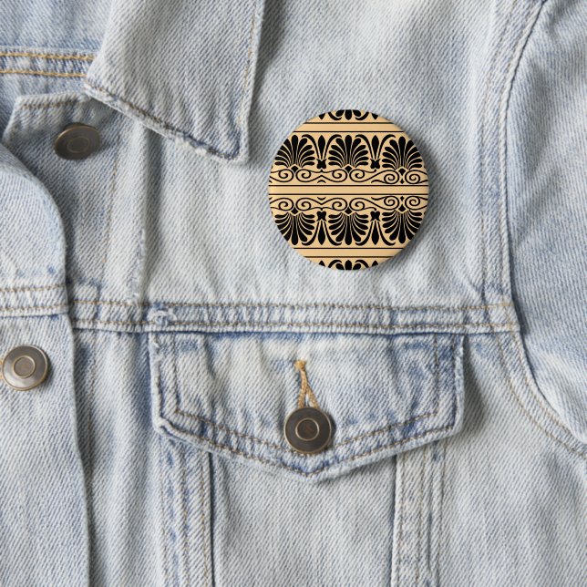 Greek Mediterranean Arabesque Pattern Brown 2 Inch Round Button (In Situ)