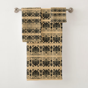 Greek Mediterranean Arabesque Pattern Brown Bath Towel Set