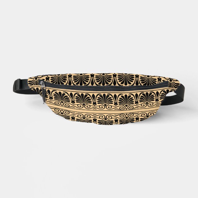 Greek Mediterranean Arabesque Pattern Brown Fanny Pack (Front)