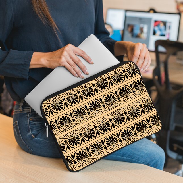 Greek Mediterranean Arabesque Pattern Brown Laptop Sleeve (Creator Uploaded)