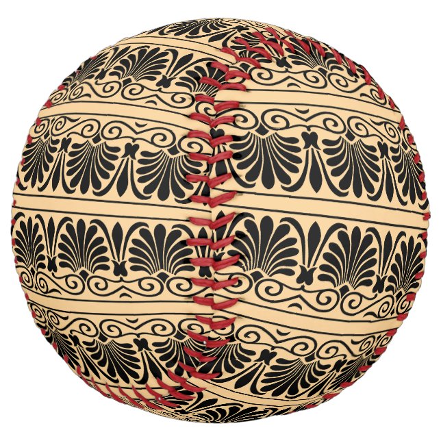 Greek Mediterranean Arabesque Pattern Brown Softball (Angled)