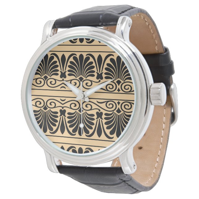 Greek Mediterranean Arabesque Pattern Brown Watch (Angled)