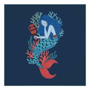 Greek Mermaid Holding Amphora Vase Poster