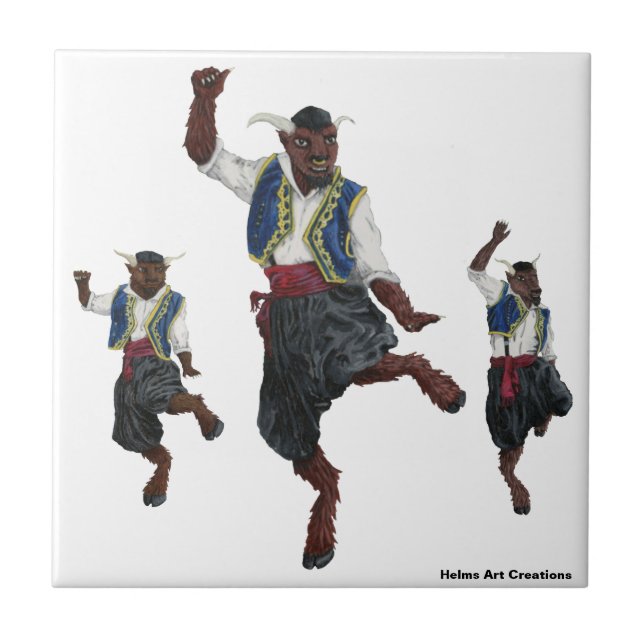 Greek Minotaurs Dancing Decorative Tile (Front)