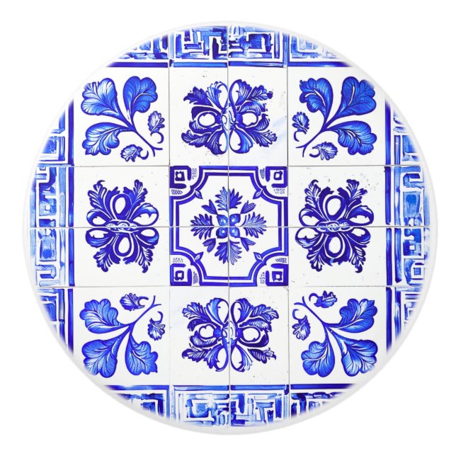 Greek mosaic: Cobalt and White Ceramic Knob (Front)