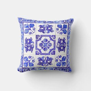Greek mosaic: Cobalt and White Throw Pillow