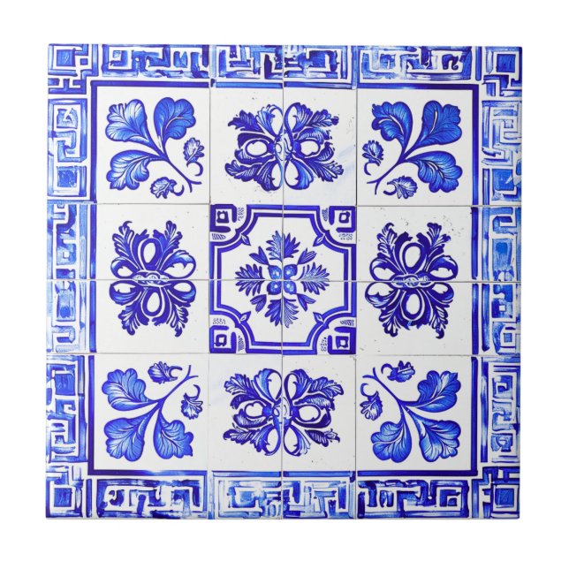 Greek mosaic: Cobalt and White Tile (Front)