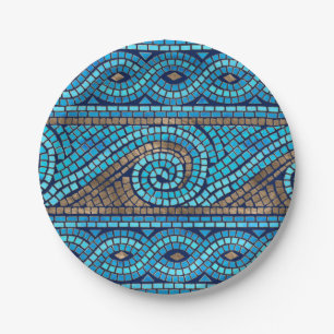 Greek Mosaic Tile Ornament Paper Plate