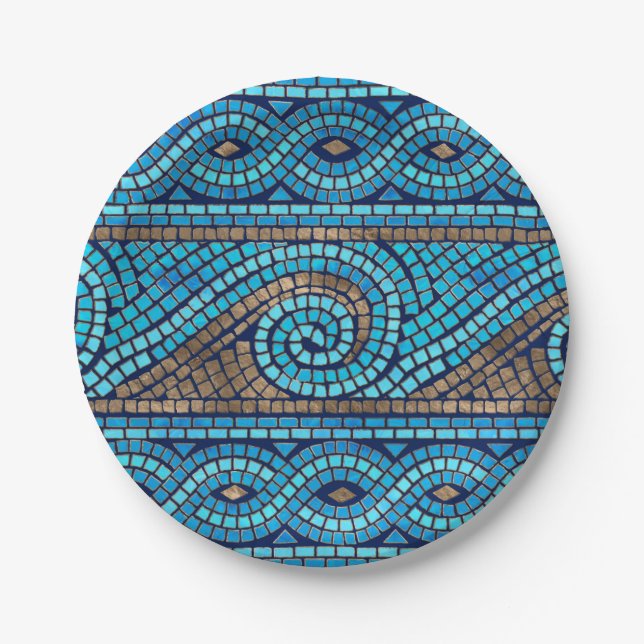 Greek Mosaic Tile Ornament Paper Plate (Front)