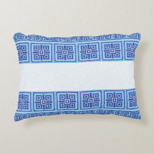 Greek Mosaic Tile Ornament - Shades of Blue Accent Pillow
