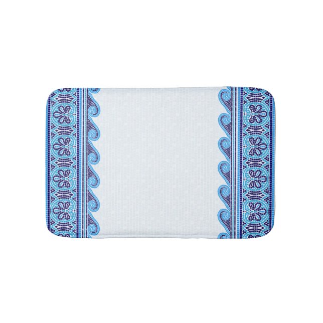 Greek Mosaic Tile Ornament - Shades of Blue Bath Mat (Front)