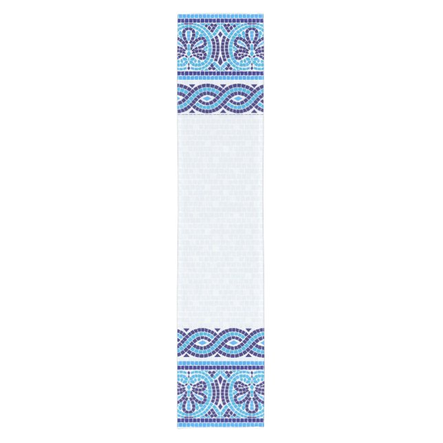 Greek Mosaic Tile Ornament - Shades of Blue Short Table Runner (Front)