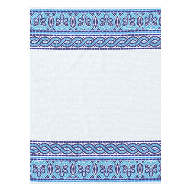 Greek Mosaic Tile Ornament - Shades of Blue Tablecloth (Front)