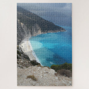 Greek Myrtos Bay Beach Landscape Kefalonia Greece Jigsaw Puzzle