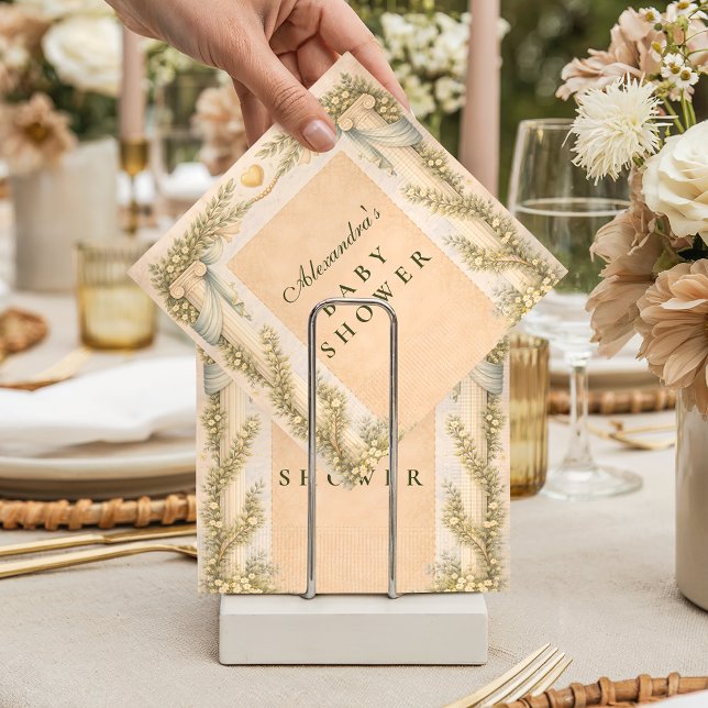 Greek Neutral Floral Baby Shower Napkin (Creator Uploaded)
