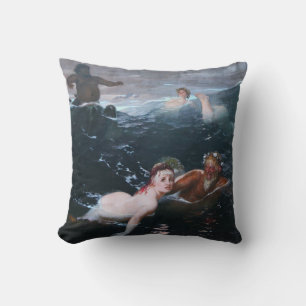 Greek Nymphs and Satyrs Swimming in the Waves Throw Pillow