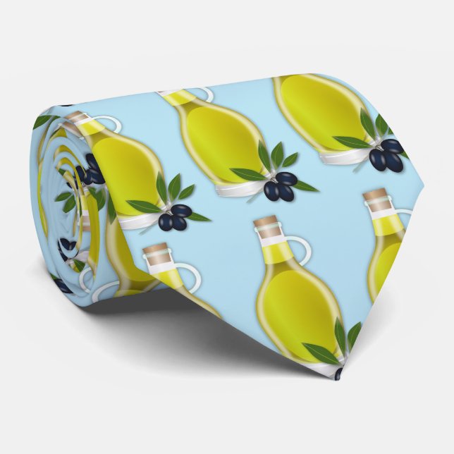 Greek olive oil with light blue background tie (Rolled)