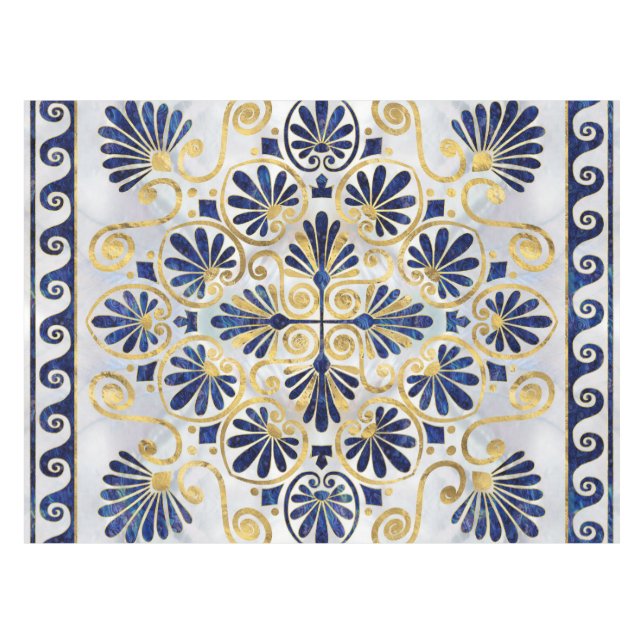 Greek Ornament Abalone Shell and Gold Tablecloth (Front (Horizontal))