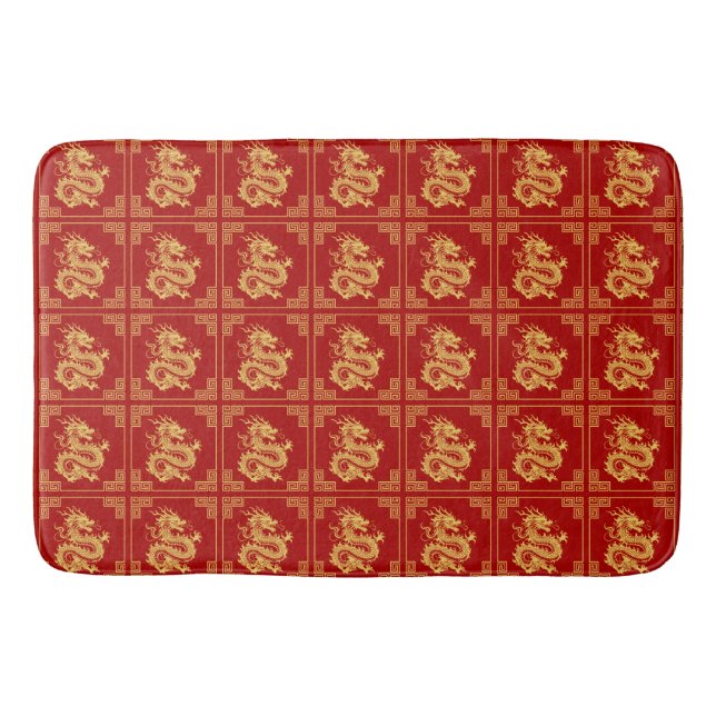 Greek Ornament Frame Gold Dragon Pattern Red  Bath Mat (Front)