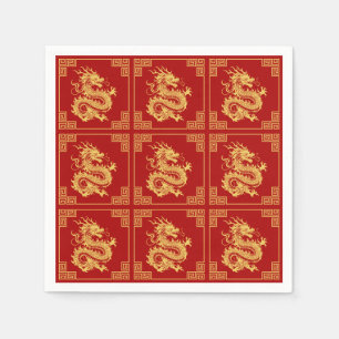 Greek Ornament Frame Gold Dragon Pattern Red Napkin