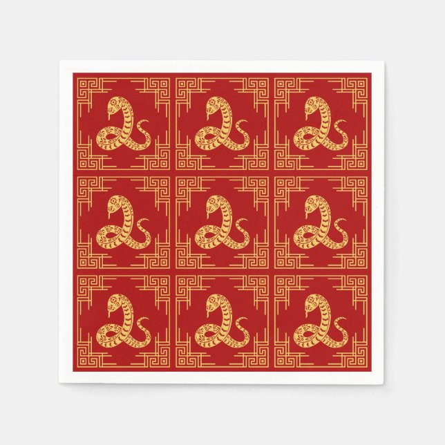 Greek Ornament Frame Gold Snake Pattern Red  Napkin (Front)