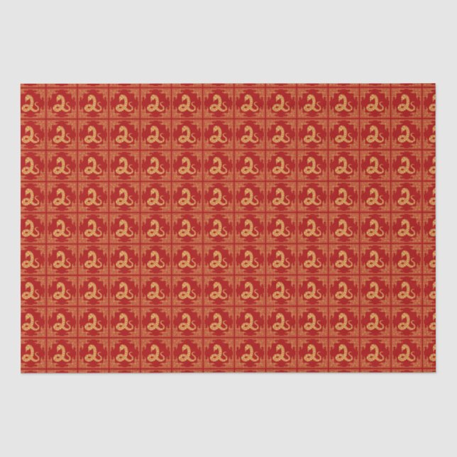 Greek Ornament Frame Gold Snake Pattern Red  Tissue Paper (Front)