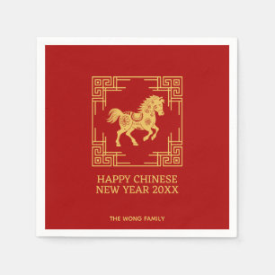 Greek Ornament Frame Golden Horse Pattern Red  Napkin