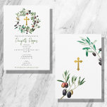 Greek Orthodox Christening Baptism Olives Greenery Invitation<br><div class="desc">A beautiful Baptism design showcasing watercolor olives and greenery and a gold Cross. A religious design ideal for a baby boy's or girl's Baptism Christening. Matching stationery and décor can be viewed in this design's collection.</div>