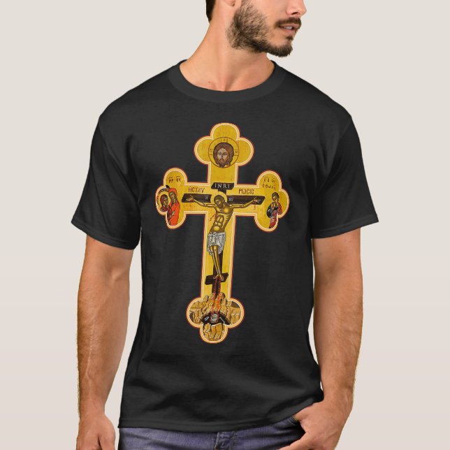 Greek Orthodox Jesus Christ Cross Icon  T-Shirt (Front)