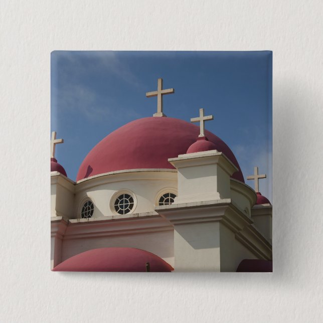 Greek Orthodox Monastery 2 Inch Square Button (Front)