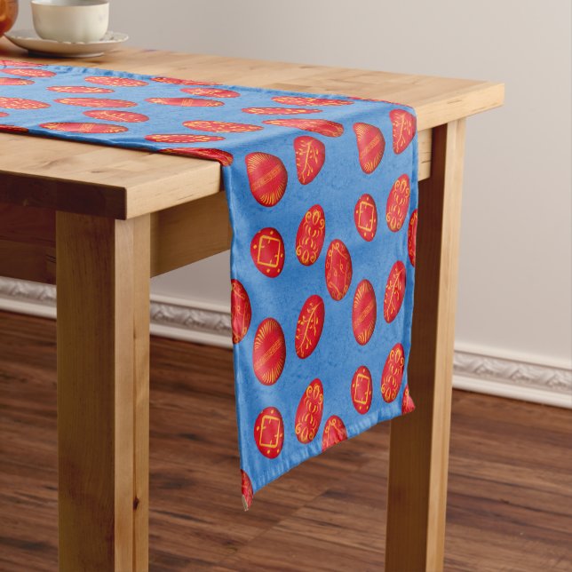 Greek Orthodox Red Easter Eggs Short Table Runner (In Situ)