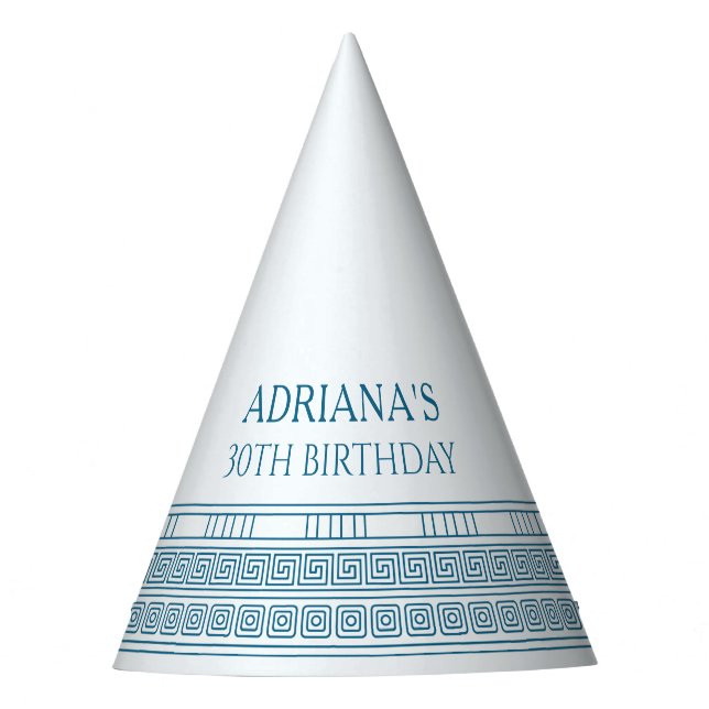 Greek party hat with blue meander pattern (Front)