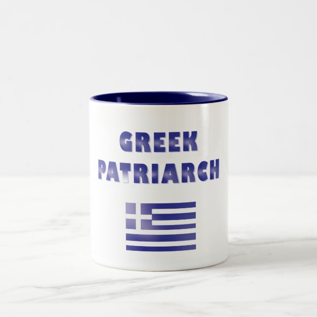 Greek Patriarch Greece Flag Navy Blue White Two-Tone Coffee Mug (Center)