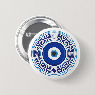 Greek Pattern Evil Eye Nazar 2 Inch Round Button