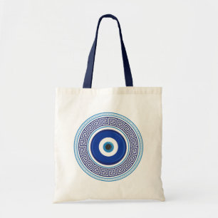 Greek Pattern Evil Eye Nazar Tote Bag