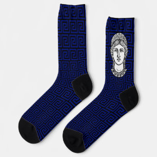 Greek Pattern in Blue & Black Crew Socks