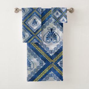 Greek Pattern with Meander Key Abalone and pearl Bath Towel Set