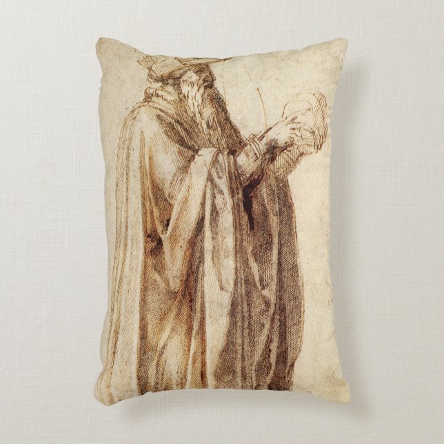 Greek Philosopher with Human Skull by Michelangelo Accent Pillow (Front(Vertical))