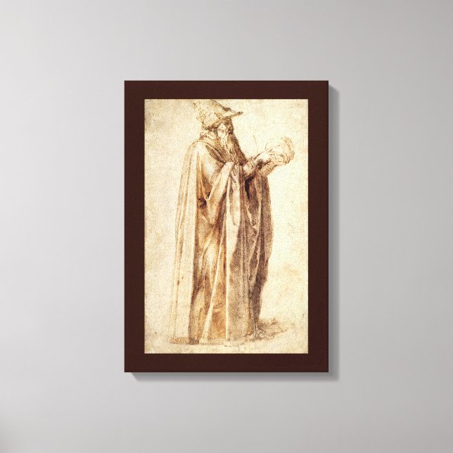 Greek Philosopher with Human Skull by Michelangelo Canvas Print (Front)