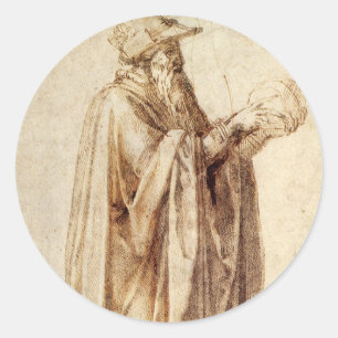 Greek Philosopher with Human Skull by Michelangelo Classic Round Sticker