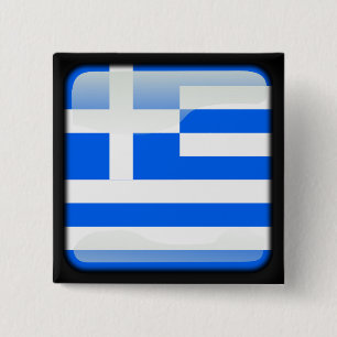 Greek polished flag 2 inch square button