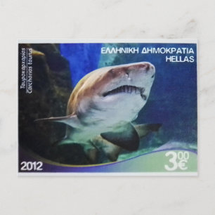 Greek postage stamp  Sand tiger shark   Postcard